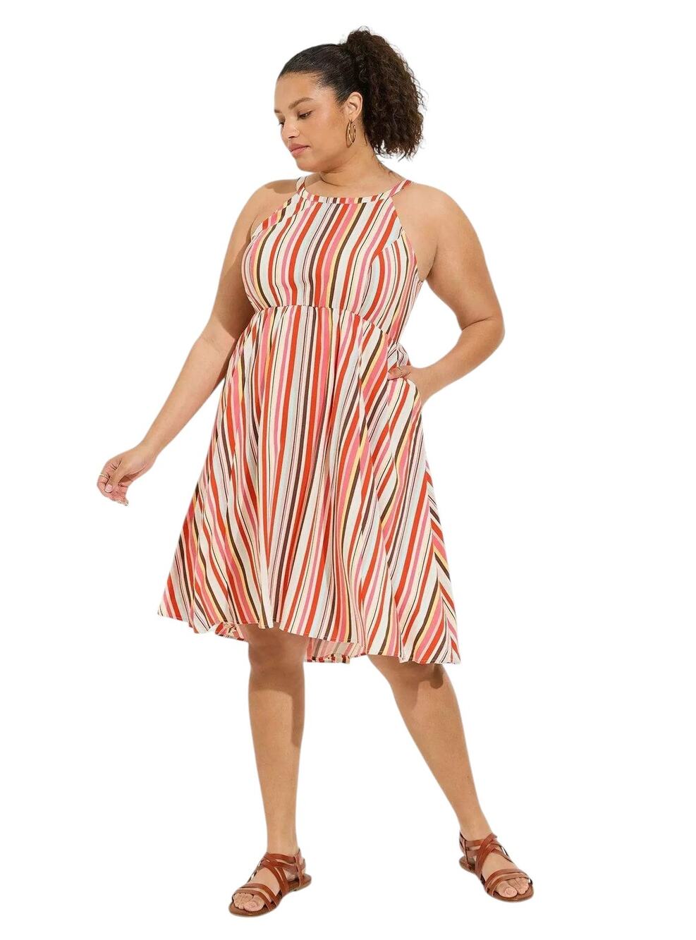 Torrid A-Line Sleeveless Halter Neckline Bold Striped Pockets Mini Dress Size 3X
